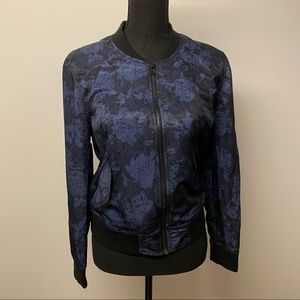 Blue + Black satin floral bomber jacket